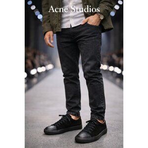 Acne Studios Black Leather Suede Low Top Sneakers Men EU 42 Lace Up Minimalist
